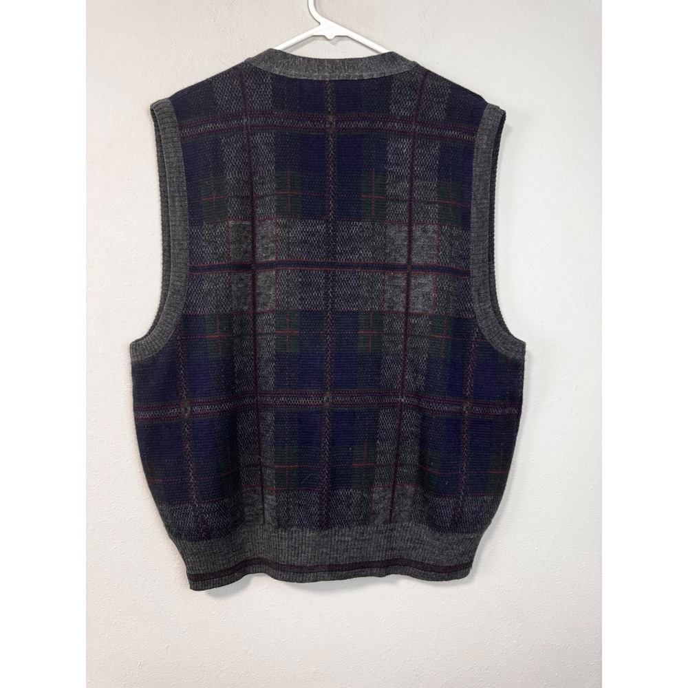 Vintage Murano Plaid V-Neck Button Front Sweater Vest Size L Made in‎ Italy - Picture 2 of 7
